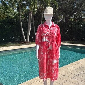 Coral and White Tropical Print Dress